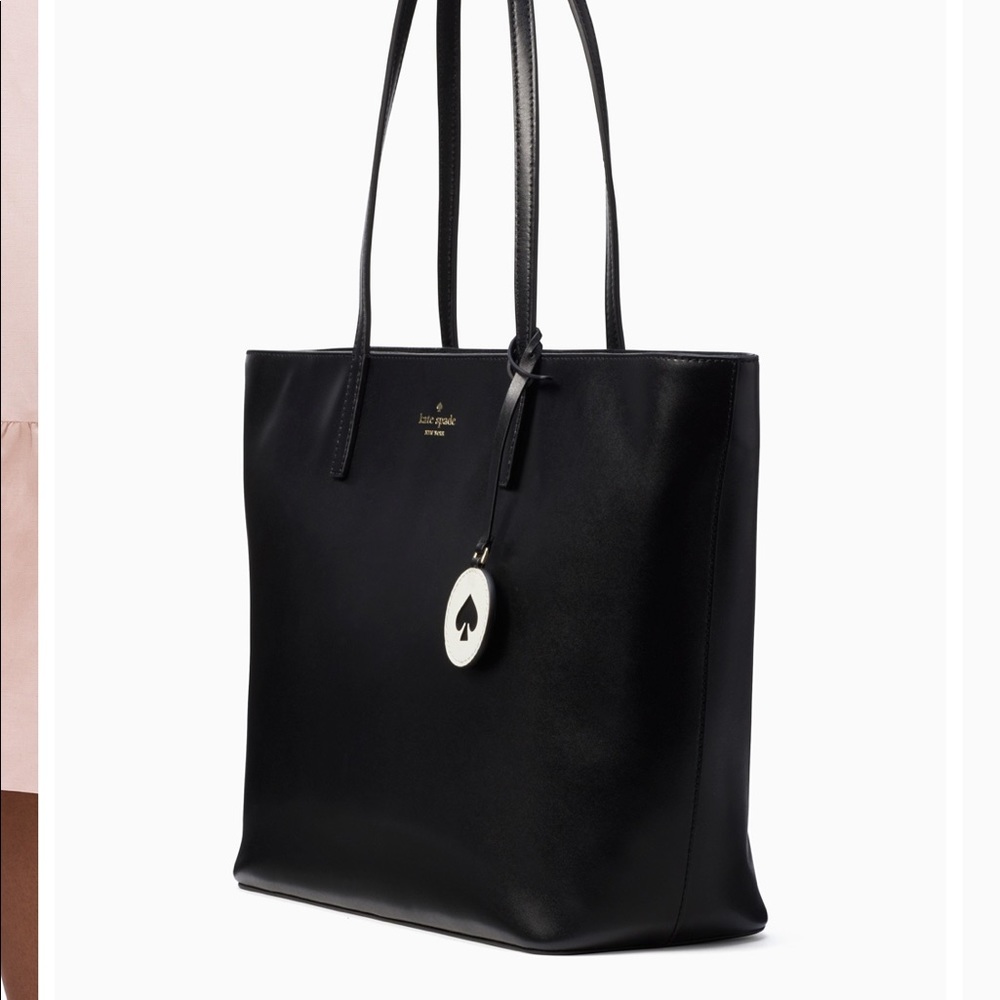 Kate Spade New York Black Leather Medium Tote Bag Shoulder Work Purse